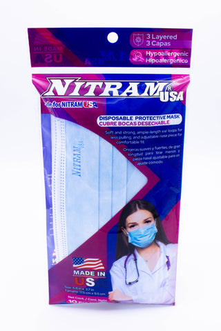 Made In USA 3-Ply Disposable Face Mask - Blue