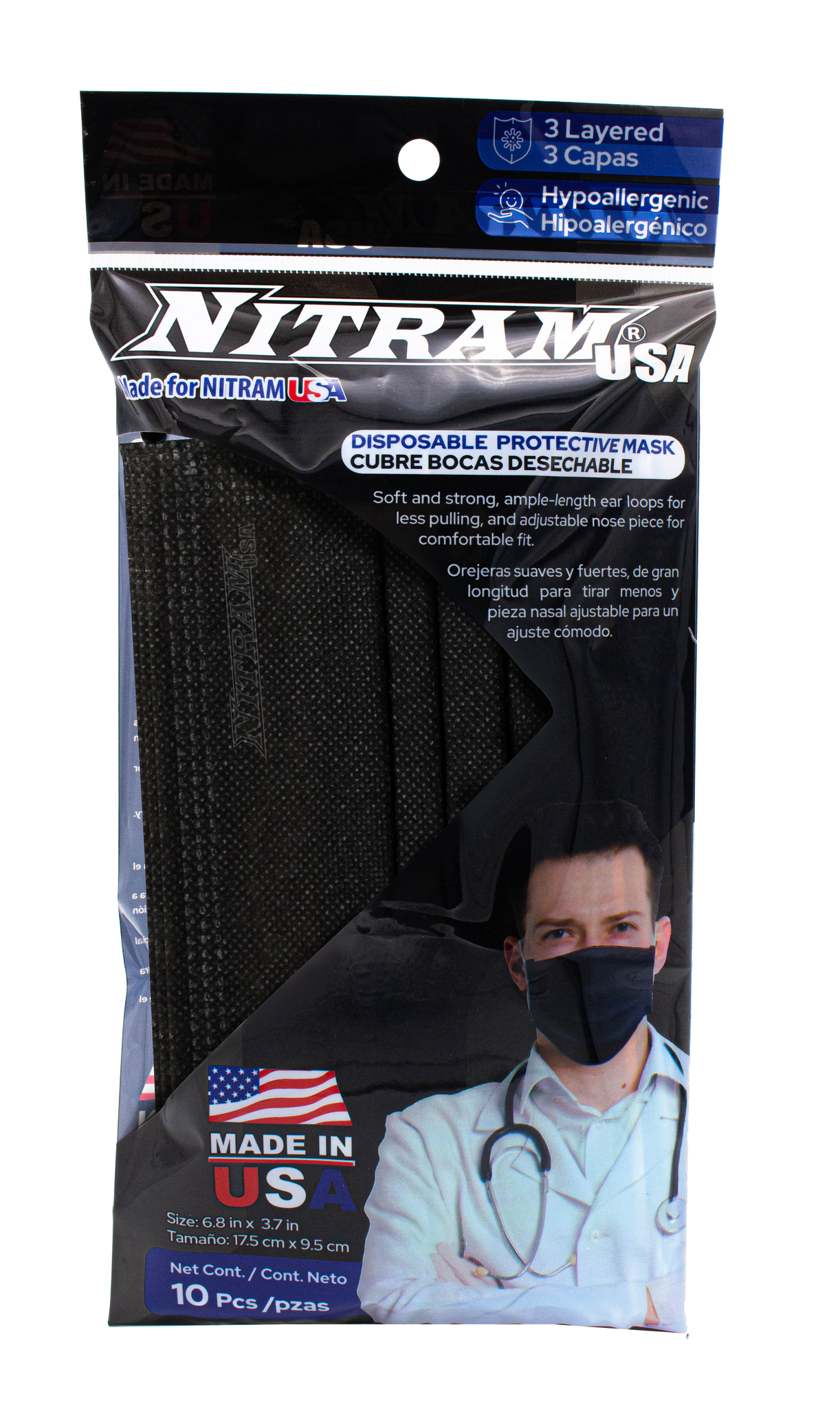 Made In USA 3-Ply Disposable Face Mask - Black
