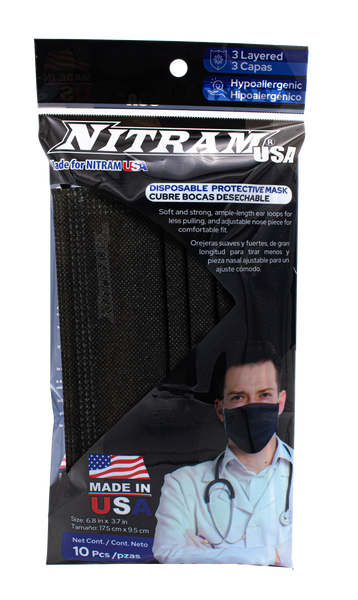Made In USA 3-Ply Disposable Face Mask - Black