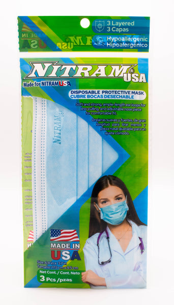 Made In USA 3-Ply Disposable Face Mask - Blue